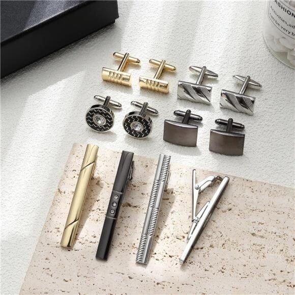 Tie Clip Cufflinks Set for Men Necktie TieBar Clips Business Shirts Wedding Gift - Picture 5 of 7